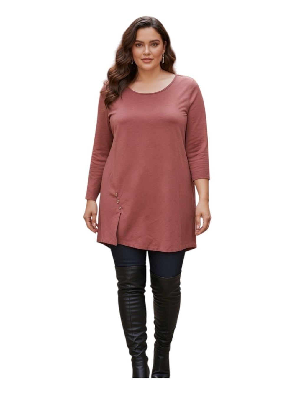Plus-Size 3X Scoop Neck Long Sleeve Tunic in Dusty Rose